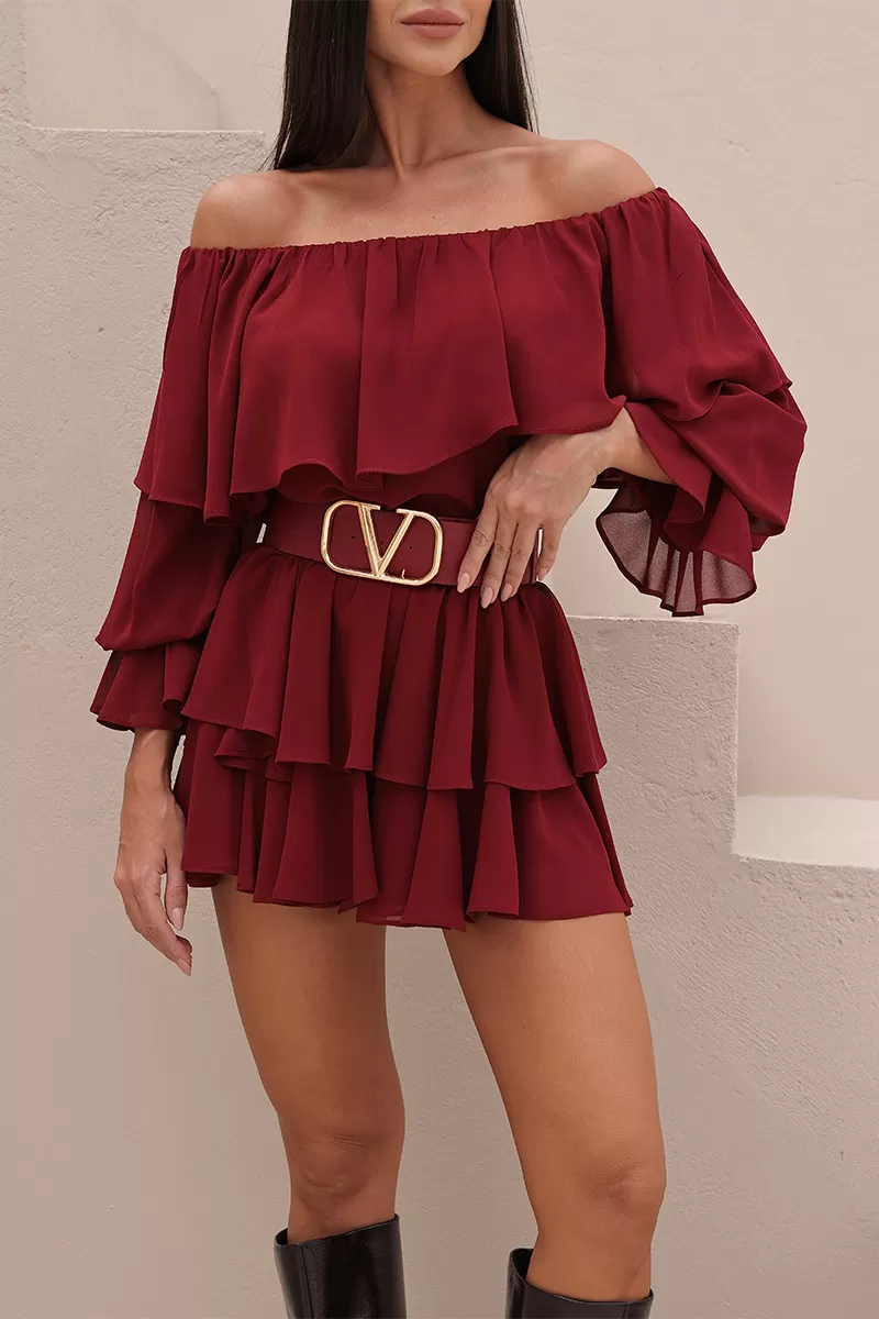 Dot Clothing - Set Dot Clothing Shirt and Shorts frill Marsala - 2722MARSALA