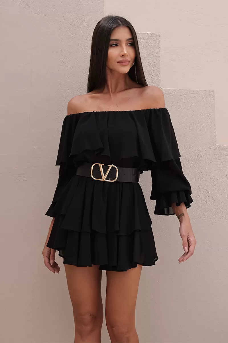 Dot Clothing - Set Dot Clothing Shirt and Shorts frill Black - 2722PRETO