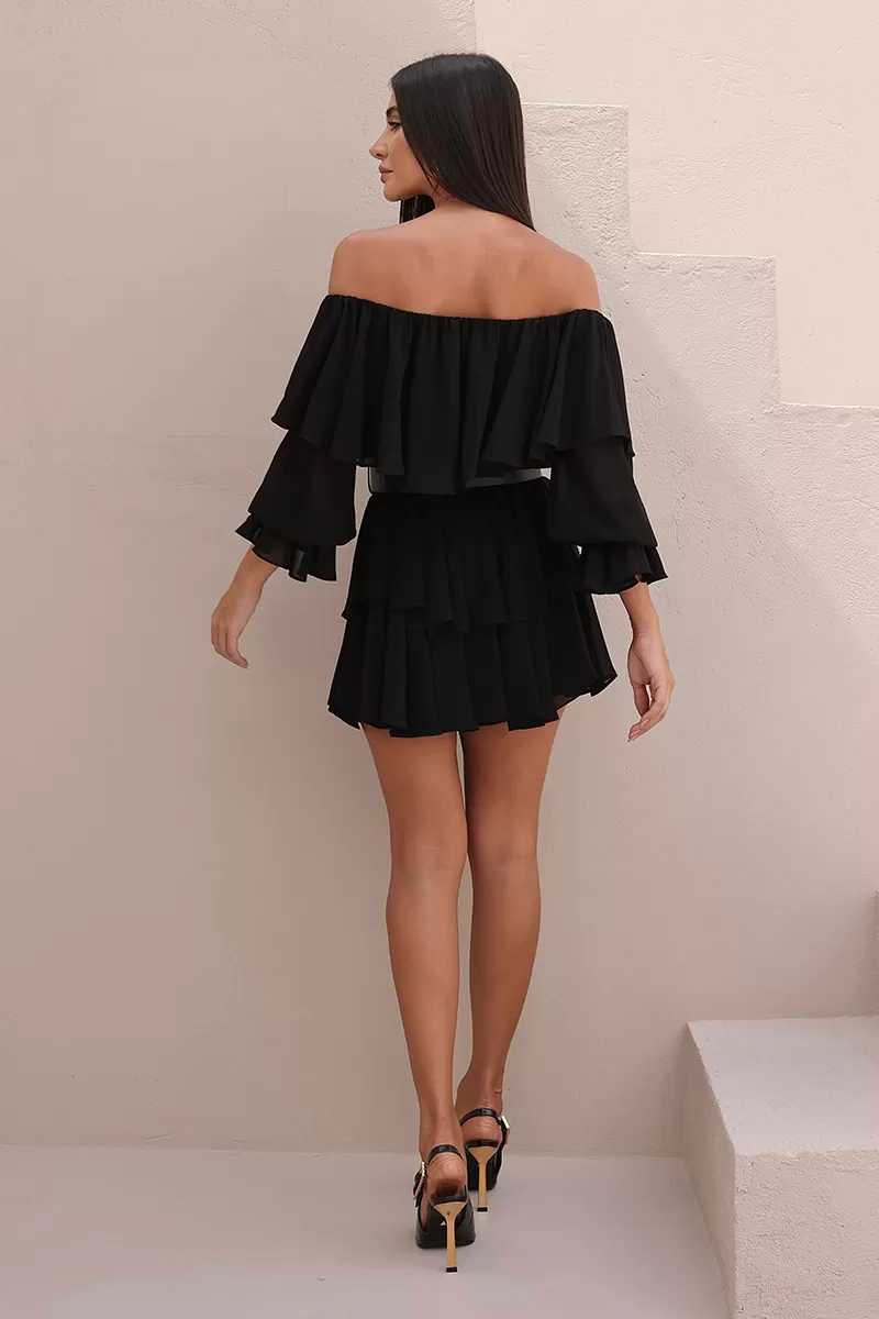 Dot Clothing - Set Dot Clothing Shirt and Shorts frill Black - 2722PRETO