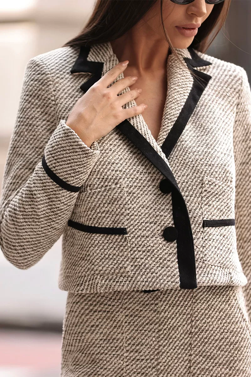 Dot Clothing - Conjunto Dot Clothing Tweed Cotelê Bege - 2707BEGE