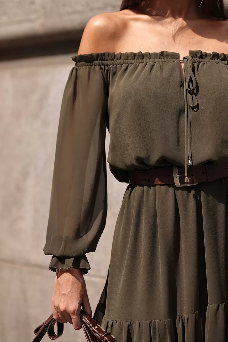 Dot Clothing - Dot Clothing Off-the-Shoulder Longuete Dress in Green - 2693VERDE