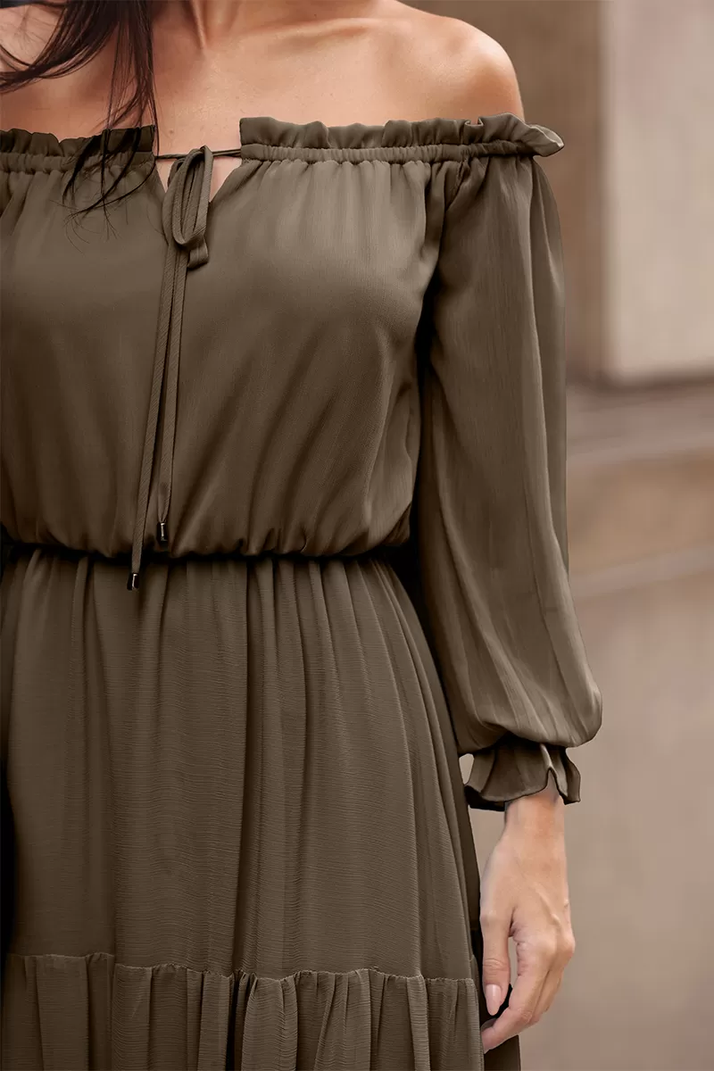 Dot Clothing - Dot Clothing Off-the-Shoulder Longuete Dress in Green - 2693VERDE