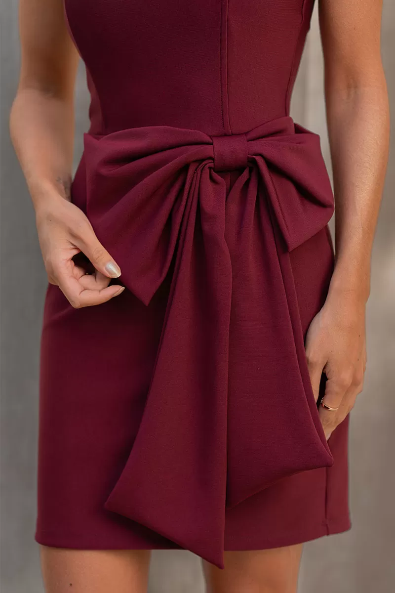 Miss Misses - Manu TQC Dress with Bow and Zipper Wine - 54573006