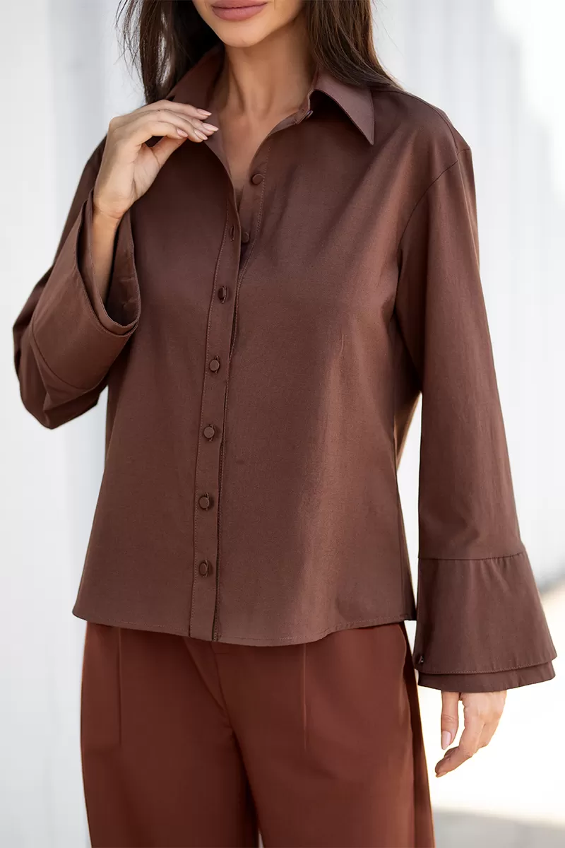 Dot Clothing - Camisa Dot Clothing Manga Dupla Sino Café - 2728MARROM