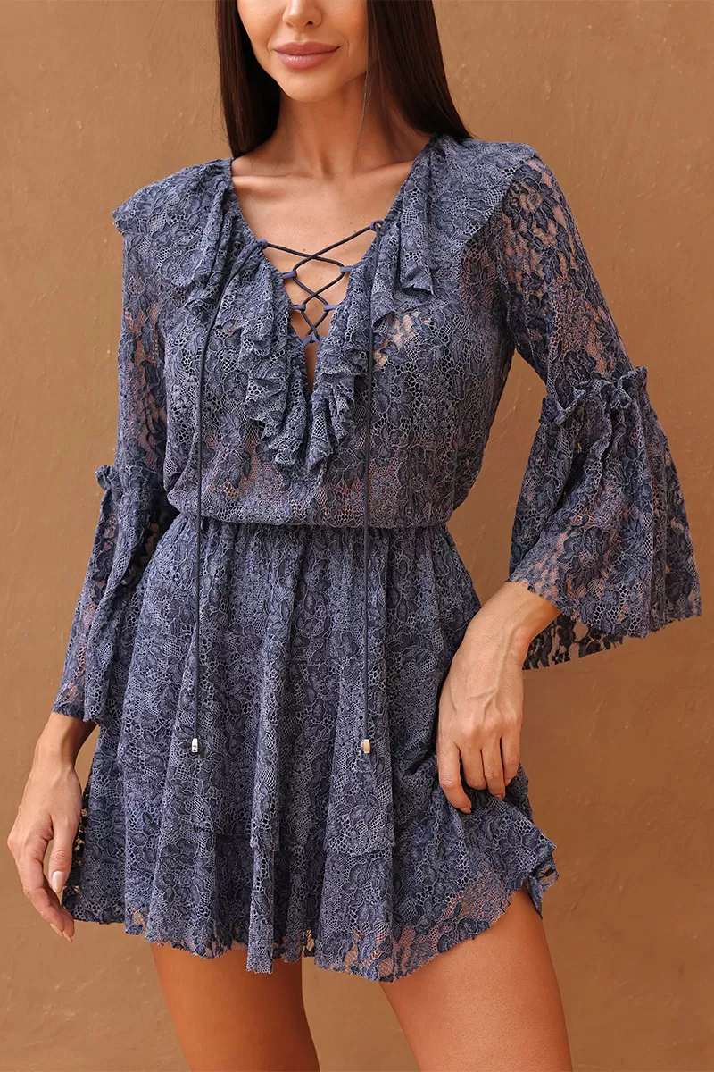 Dot Clothing - Vestido Curto Dot Clothing Rendado Azul - 2705AZUL