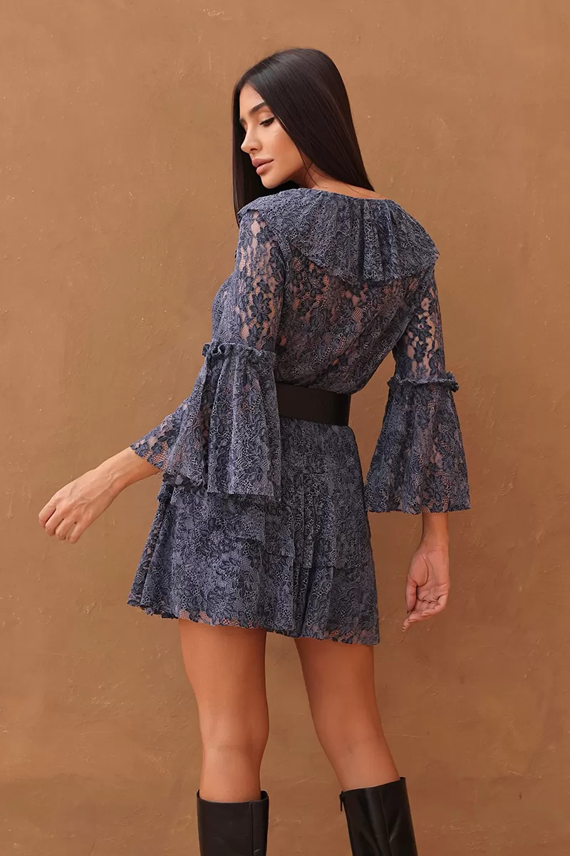 Dot Clothing - Vestido Curto Dot Clothing Rendado Azul - 2705AZUL