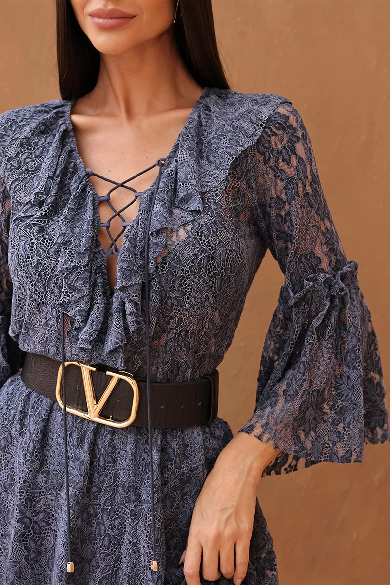 Dot Clothing - Vestido Curto Dot Clothing Rendado Azul - 2705AZUL