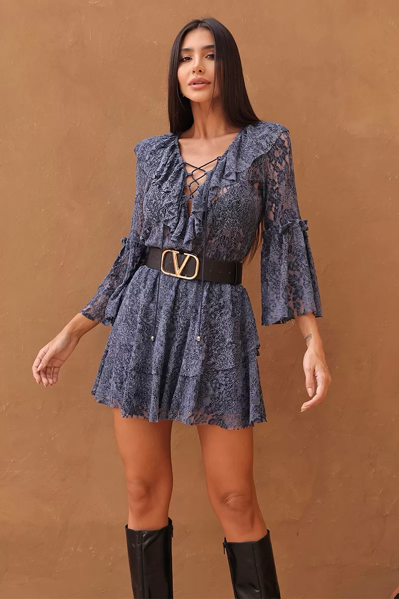 Dot Clothing - Short Dot Clothing Lace Dress in Blue - 2705AZUL