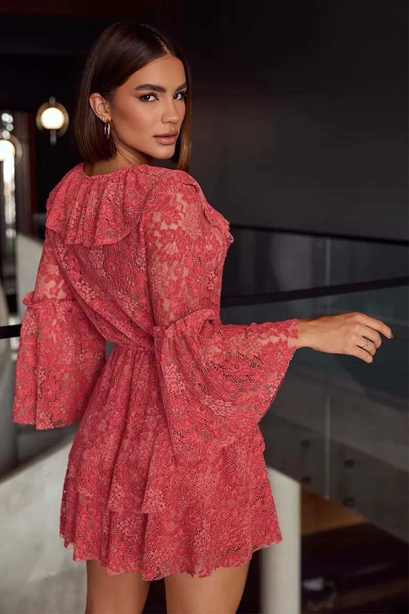 Dot Clothing - Vestido Curto Dot Clothing Rendado Groselha - 2705VERM