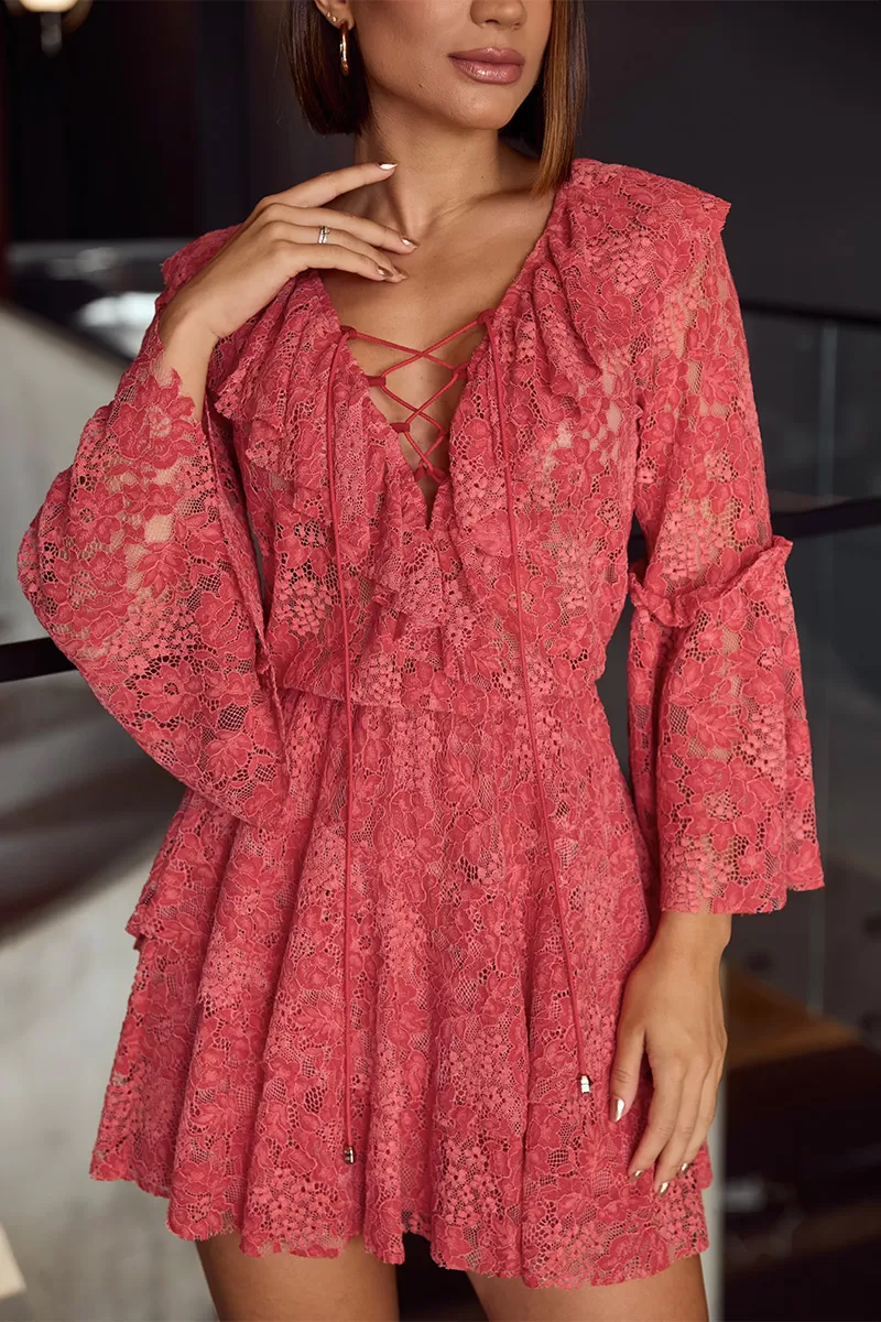 Dot Clothing - Vestido Curto Dot Clothing Rendado Groselha - 2705VERM