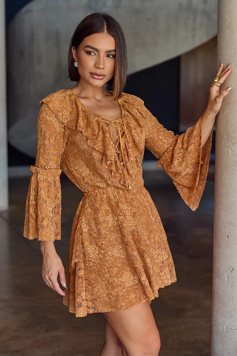 Dot Clothing - Short Dress Dot Clothing Lace Mustard - 2705AMARELO