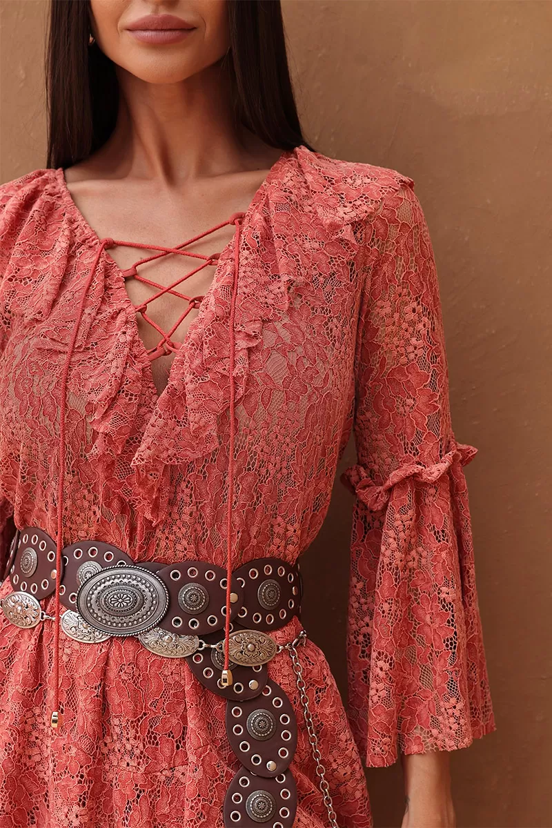 Dot Clothing - Vestido Curto Dot Clothing Rendado Goiaba - 2705ROSA