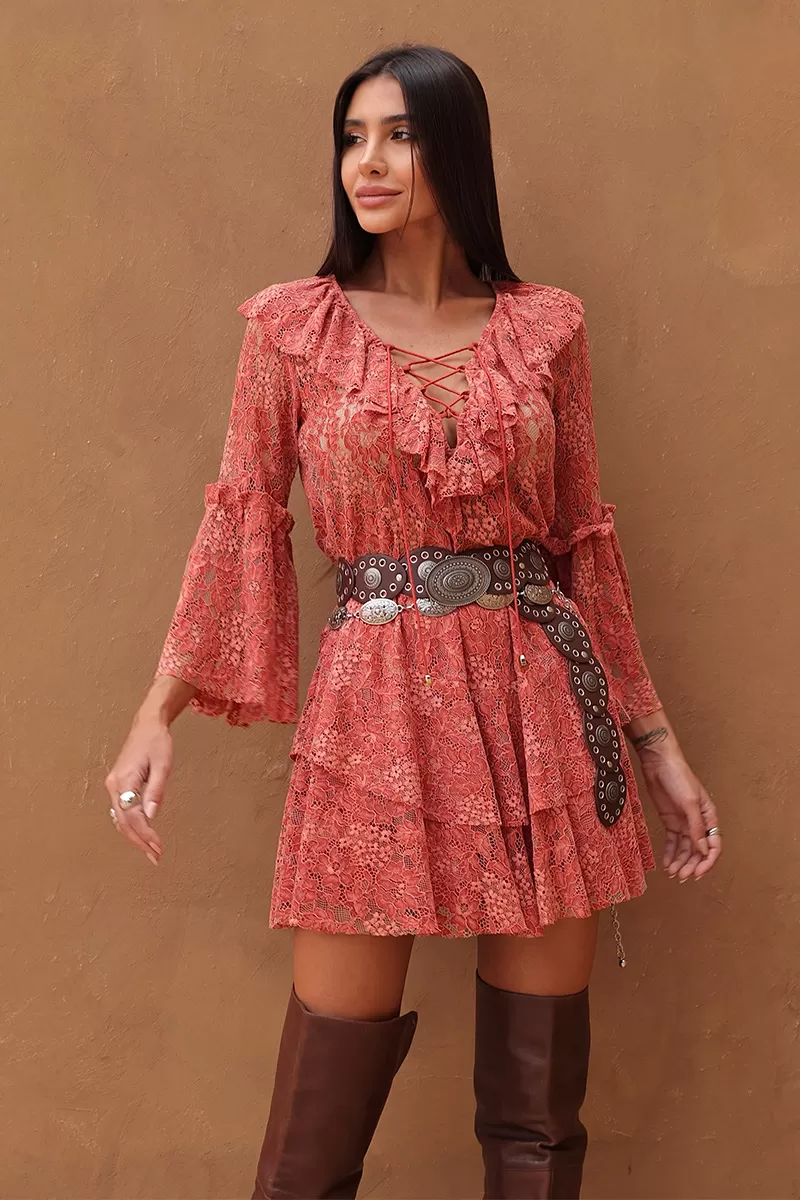 Dot Clothing - Short Dress Dot Clothing lace Goiaba - 2705ROSA