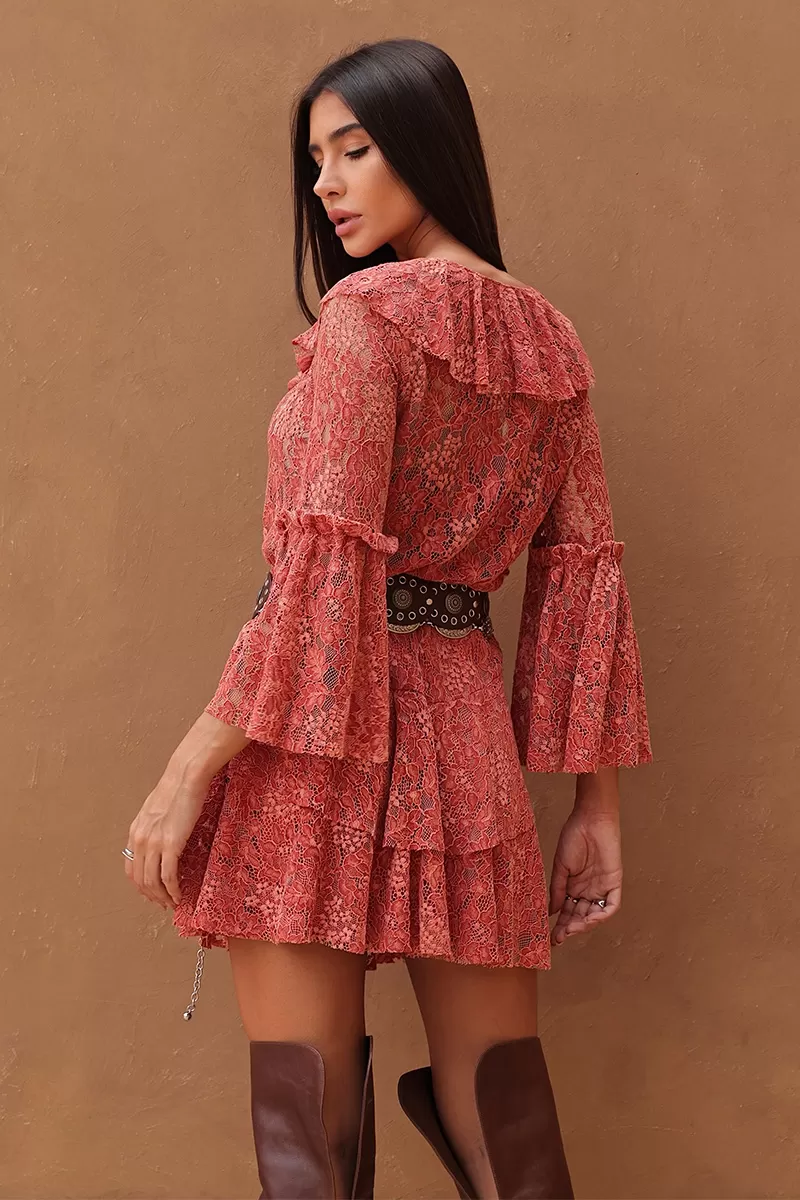 Dot Clothing - Vestido Curto Dot Clothing Rendado Goiaba - 2705ROSA