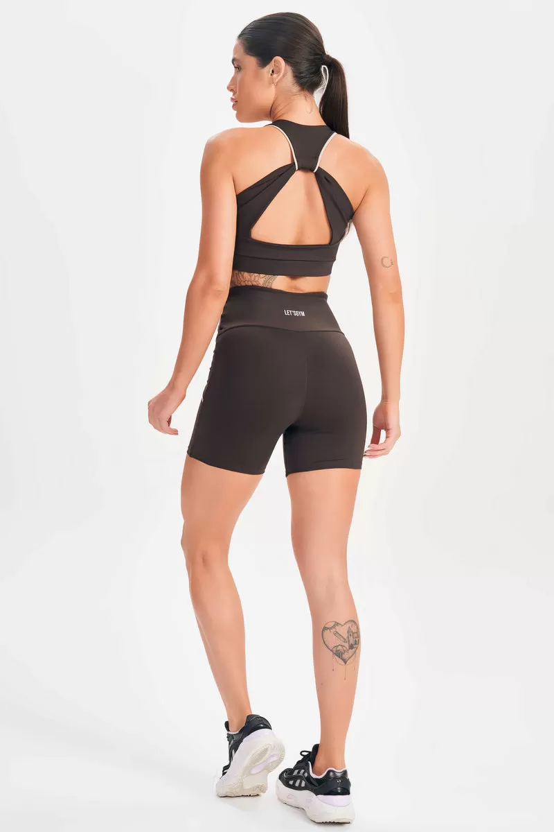 Lets Gym - Elastic Coffee Shorts - 2589CF