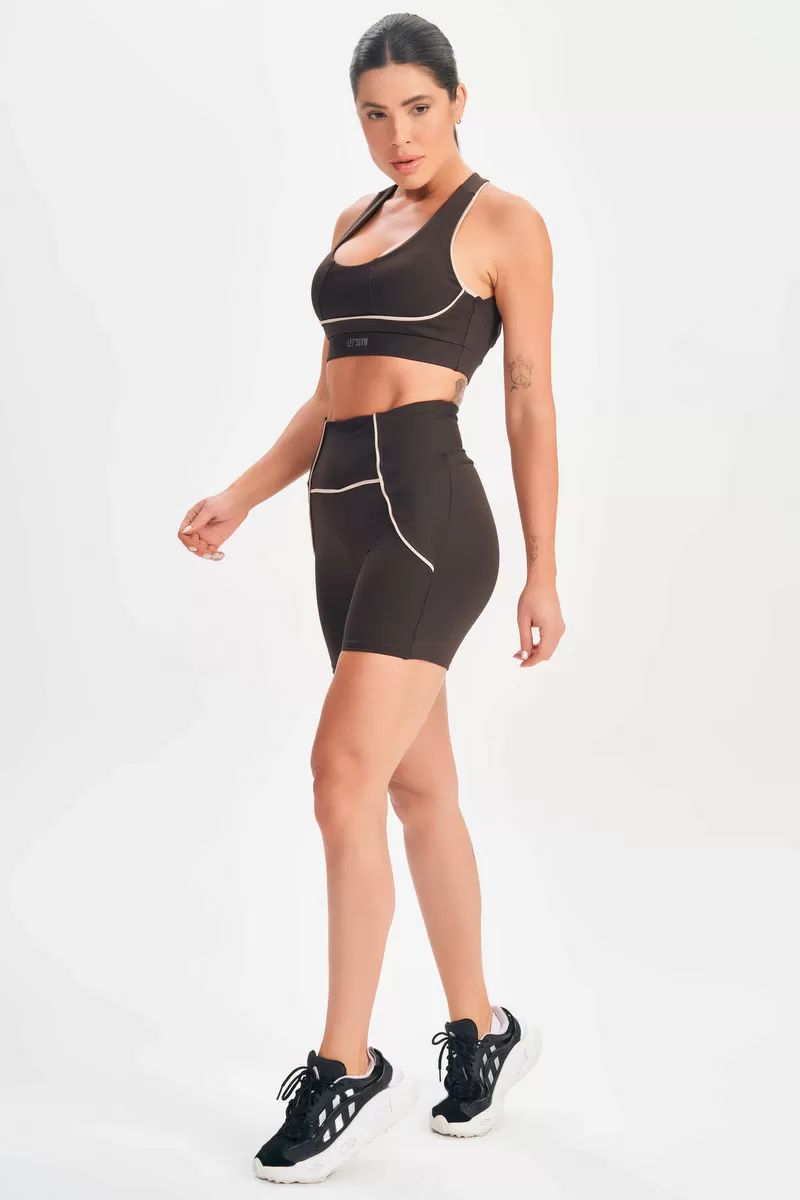 Lets Gym - Elastic Coffee Shorts - 2589CF