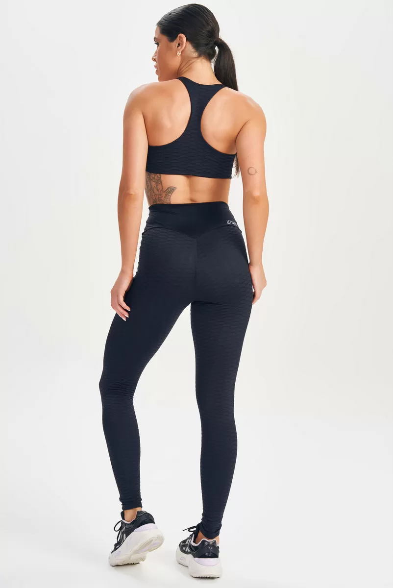 Lets Gym - Top Texture Preto - 2637PT