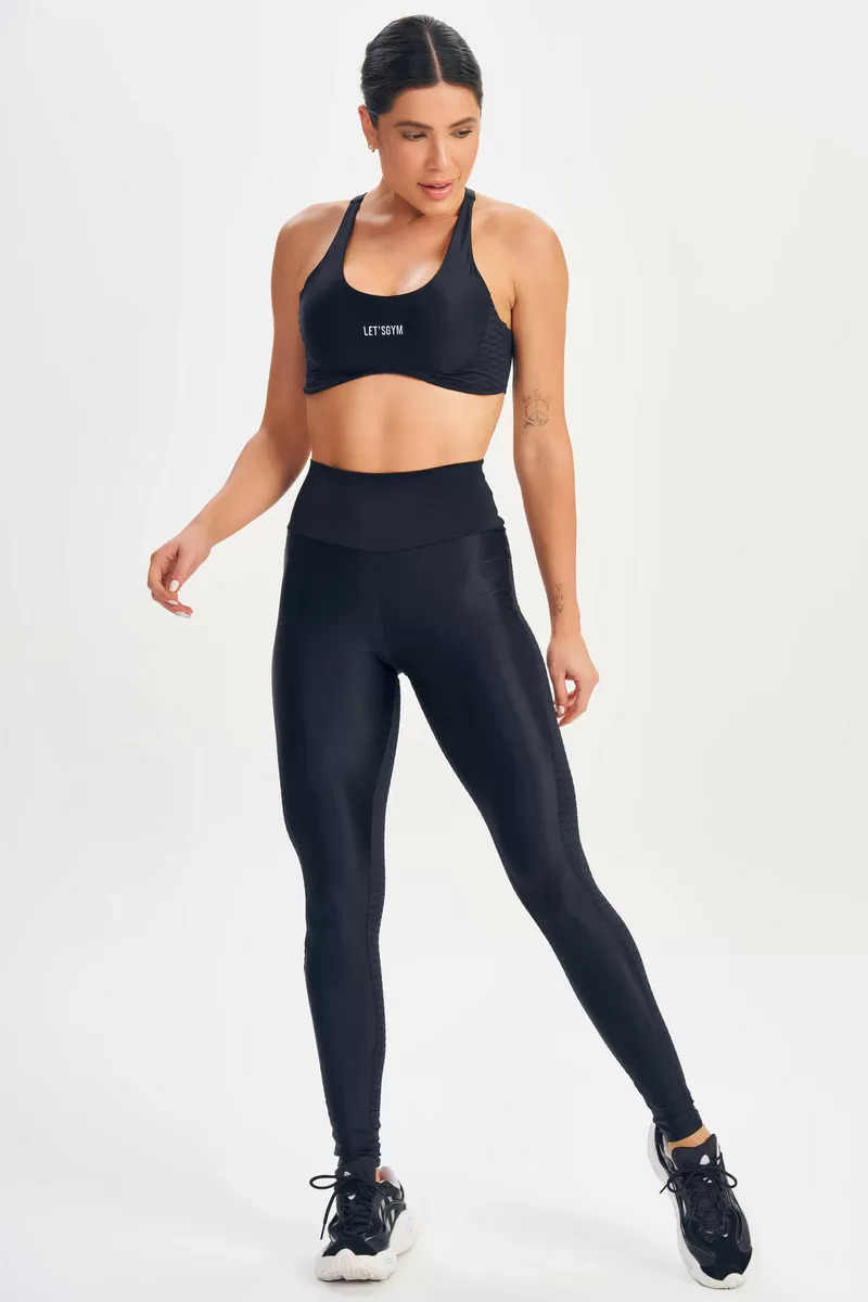 Lets Gym - Top Texture Preto - 2637PT