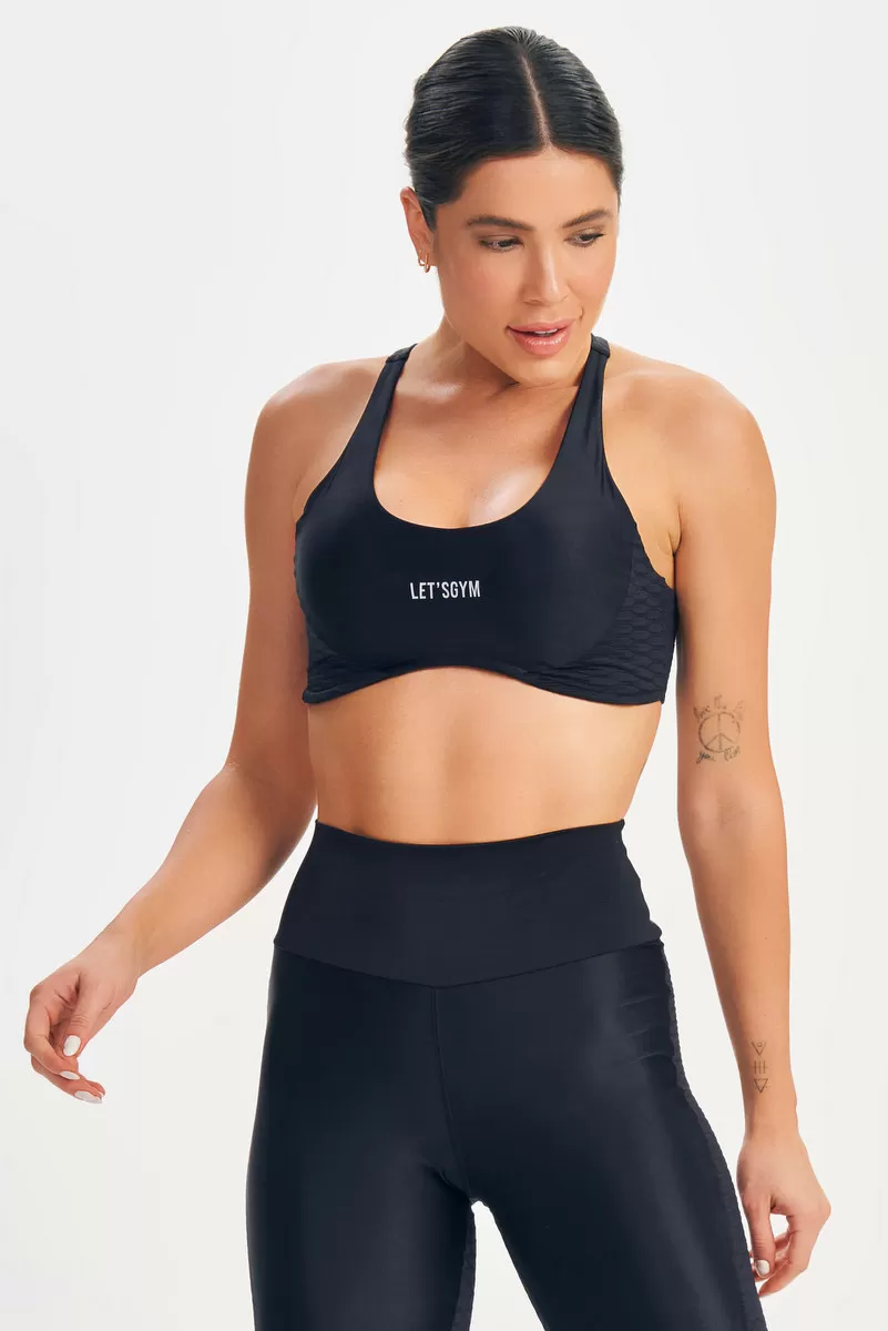 Lets Gym - Top Texture Preto - 2637PT