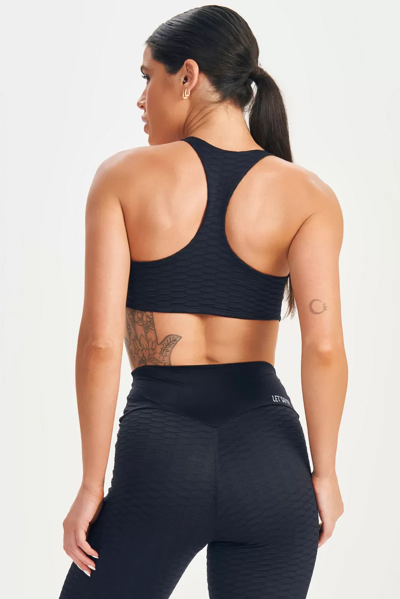 Lets Gym - Top Texture Preto - 2637PT