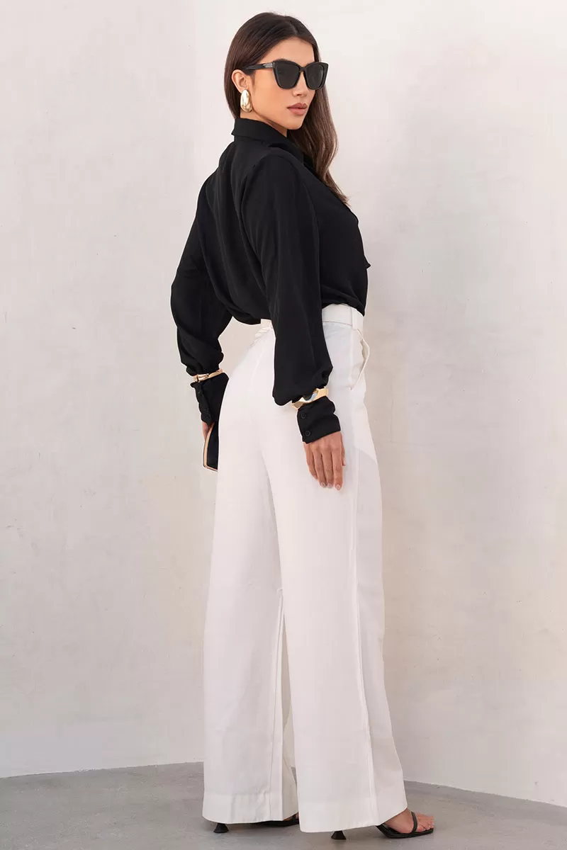 Miss Misses - Blusa Aghata Crepe C/Babado C/Botão Manga Longa Preto - 54560001