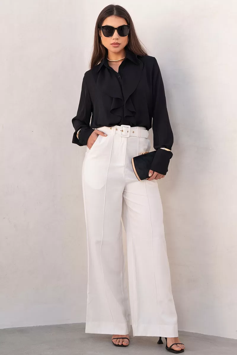 Miss Misses - Blusa Aghata Crepe C/Babado C/Botão Manga Longa Preto - 54560001