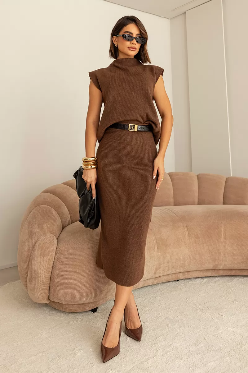 Dot Clothing - Dot Clothing Tricot Midi Brown Set - T196MARROM