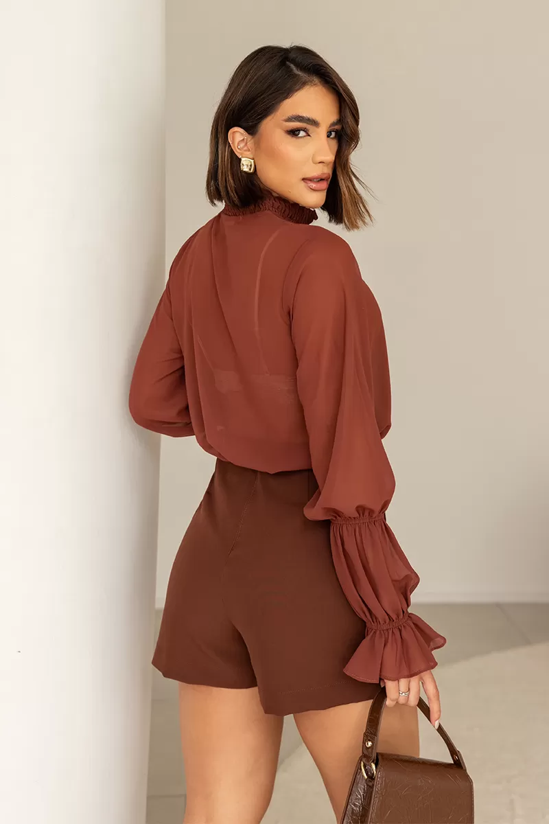 Dot Clothing - Dot Clothing Chiffon Shirt Brown - 2713MARROM