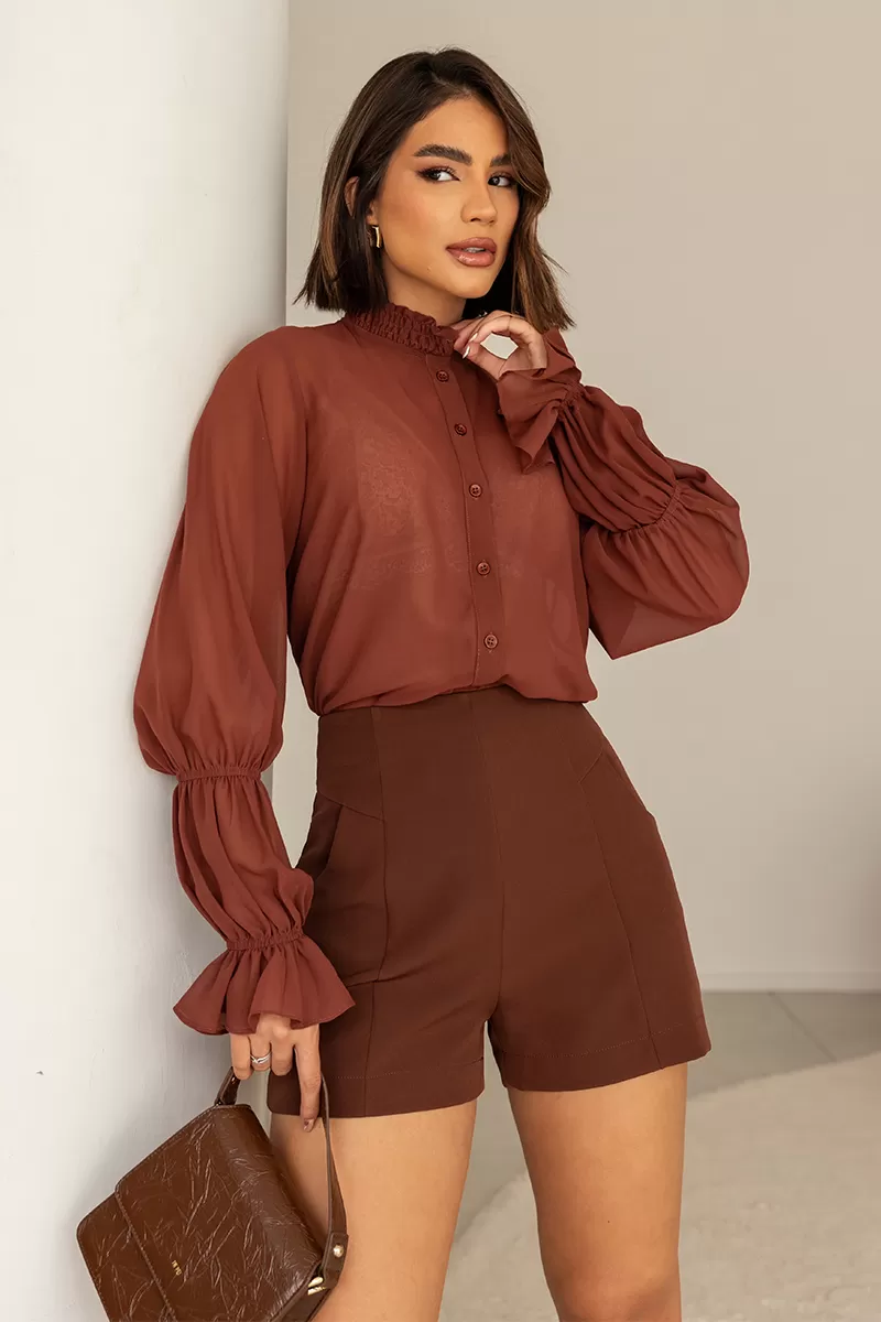 Dot Clothing - Dot Clothing Chiffon Shirt Brown - 2713MARROM
