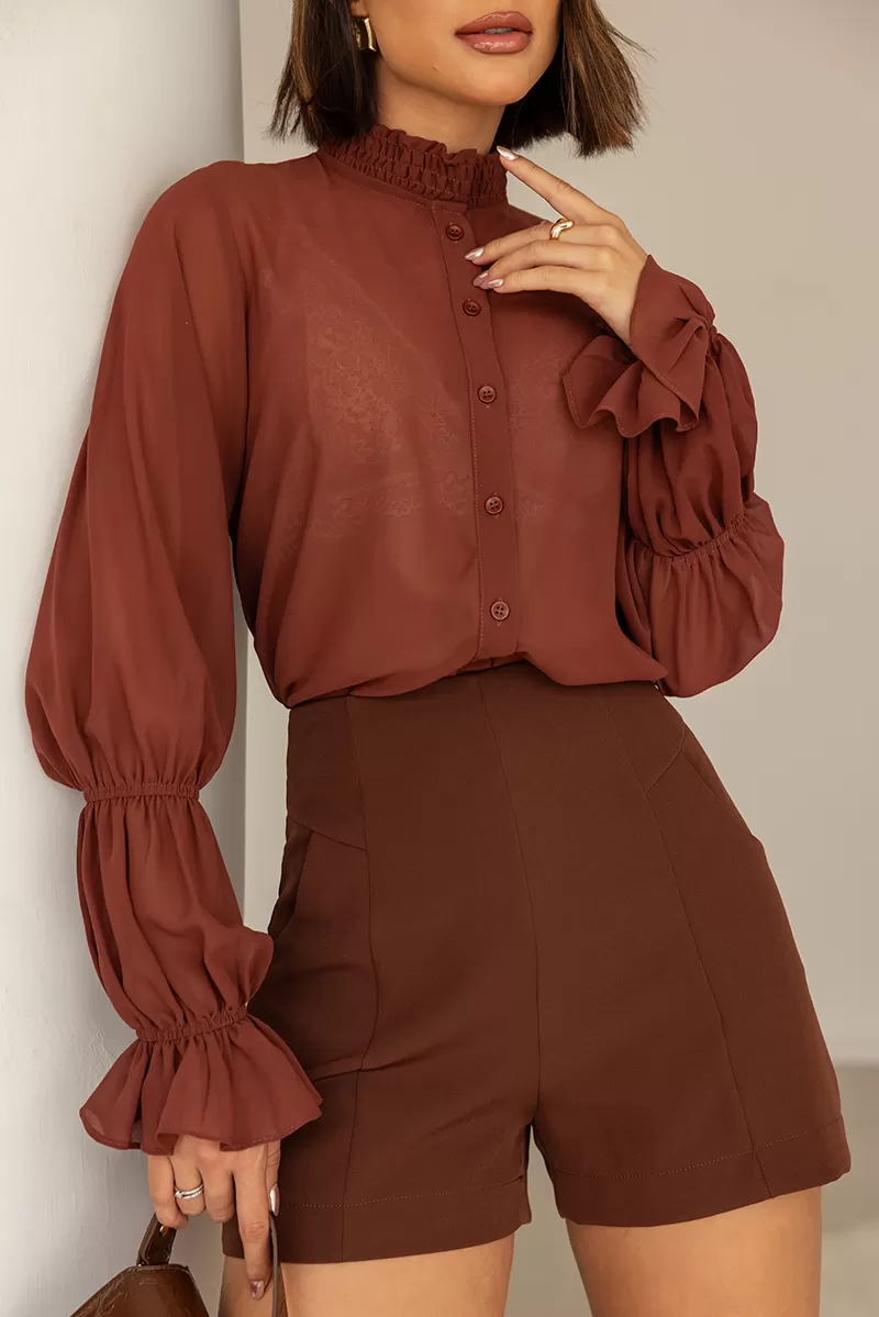 Dot Clothing - Dot Clothing Chiffon Shirt Brown - 2713MARROM