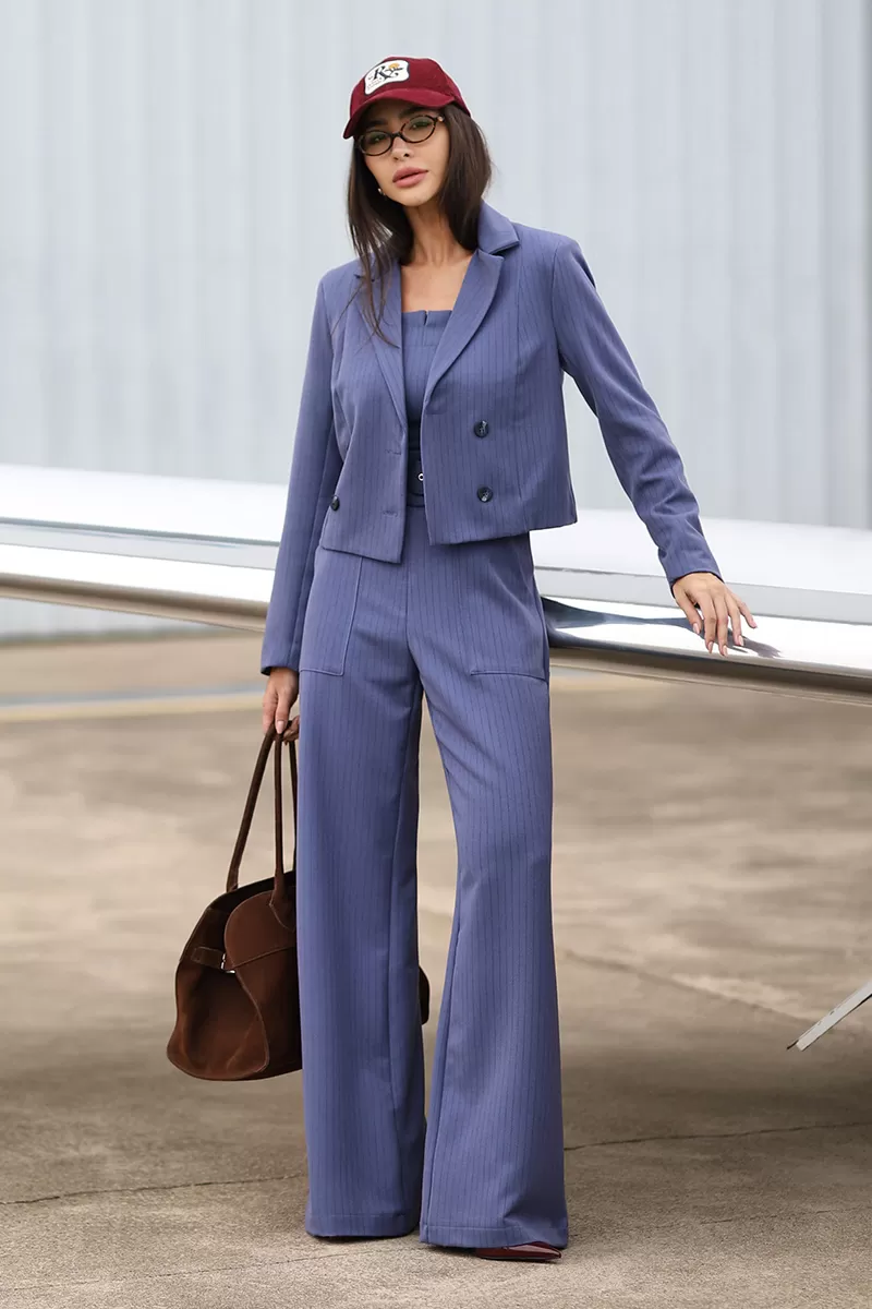 Dot Clothing - Dot Clothing Blue Pinstripe Short Blazer - 2726AZUL