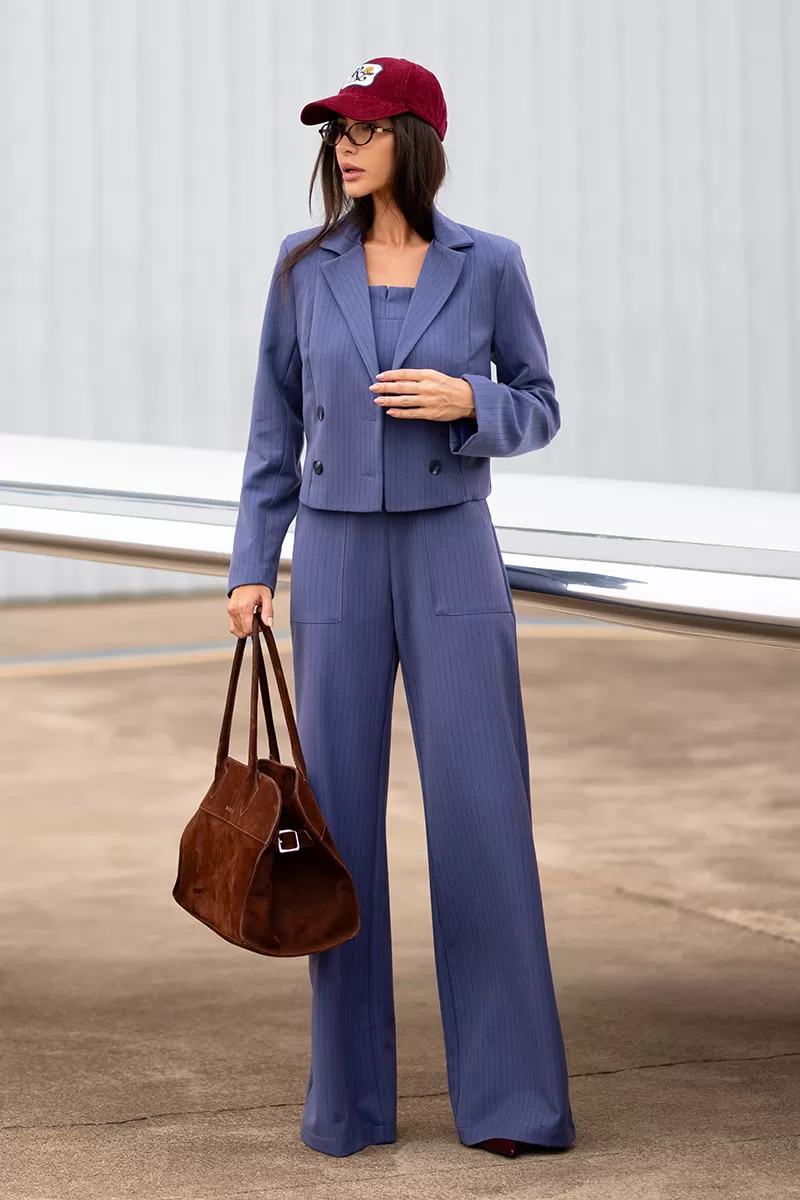 Dot Clothing - Dot Clothing Blue Pinstripe Short Blazer - 2726AZUL