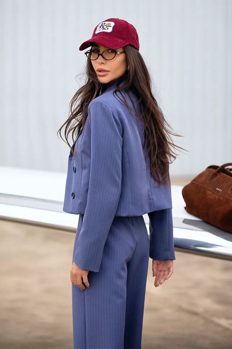 Dot Clothing - Dot Clothing Blue Pinstripe Short Blazer - 2726AZUL