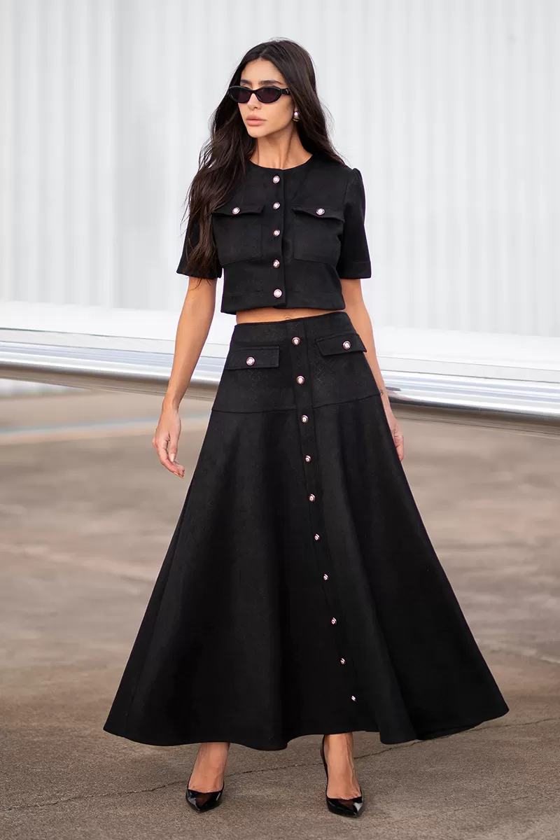 Dot Clothing - Set Dot Clothing Skirt Midi Suede Black - 2751PRETO