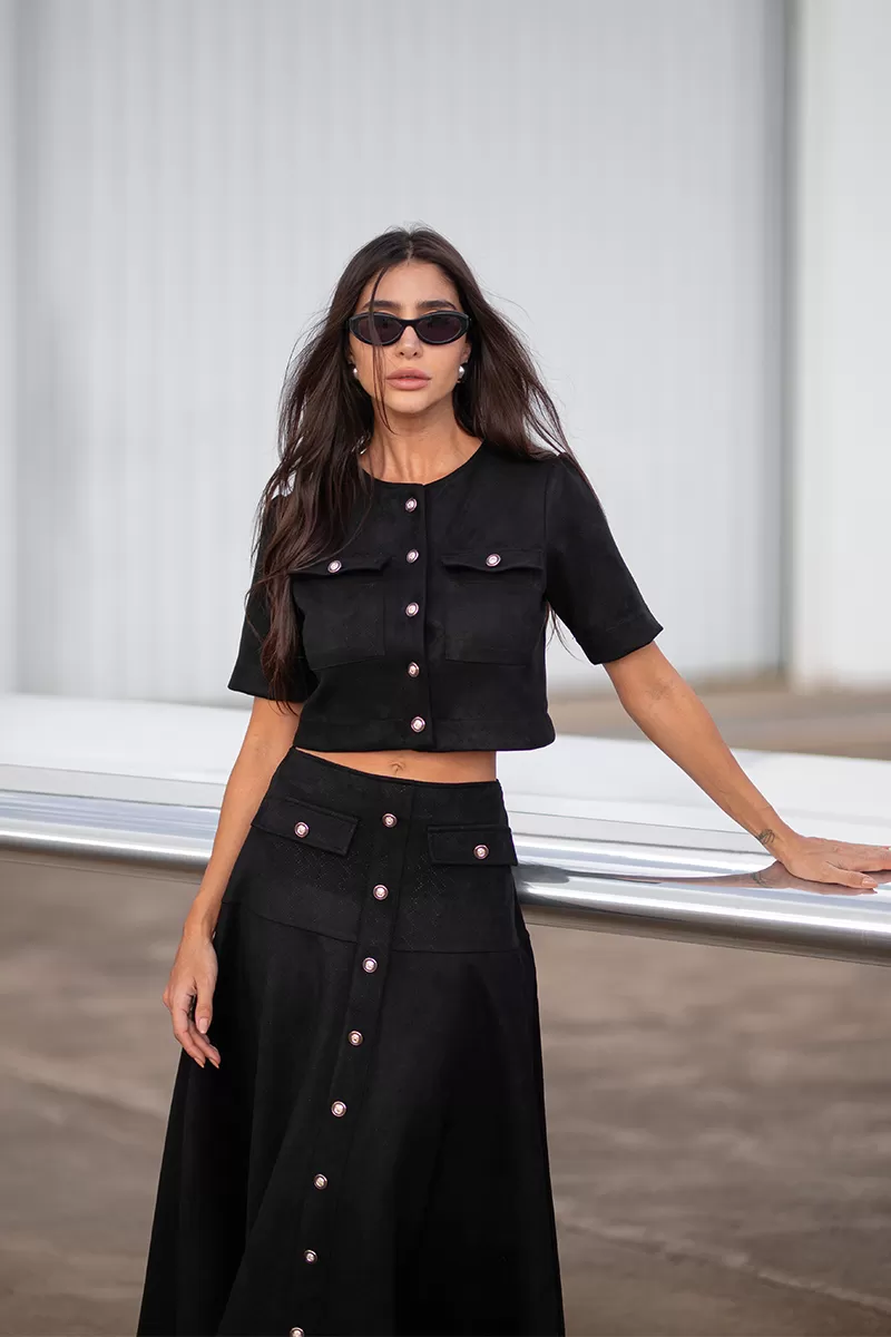 Dot Clothing - Set Dot Clothing Skirt Midi Suede Black - 2751PRETO