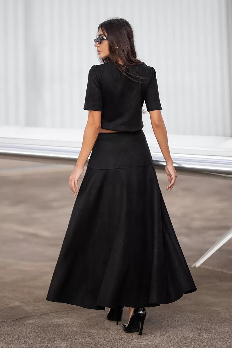 Dot Clothing - Set Dot Clothing Skirt Midi Suede Black - 2751PRETO