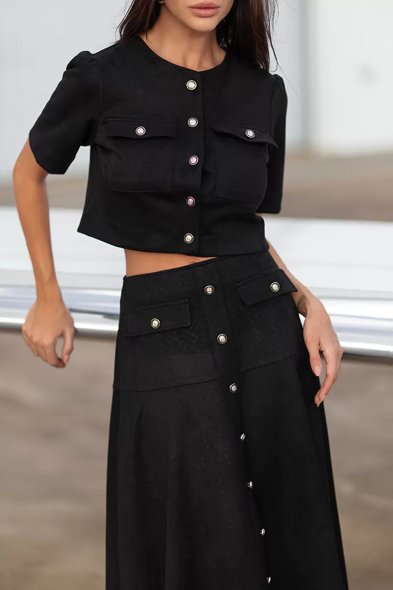 Dot Clothing - Set Dot Clothing Skirt Midi Suede Black - 2751PRETO