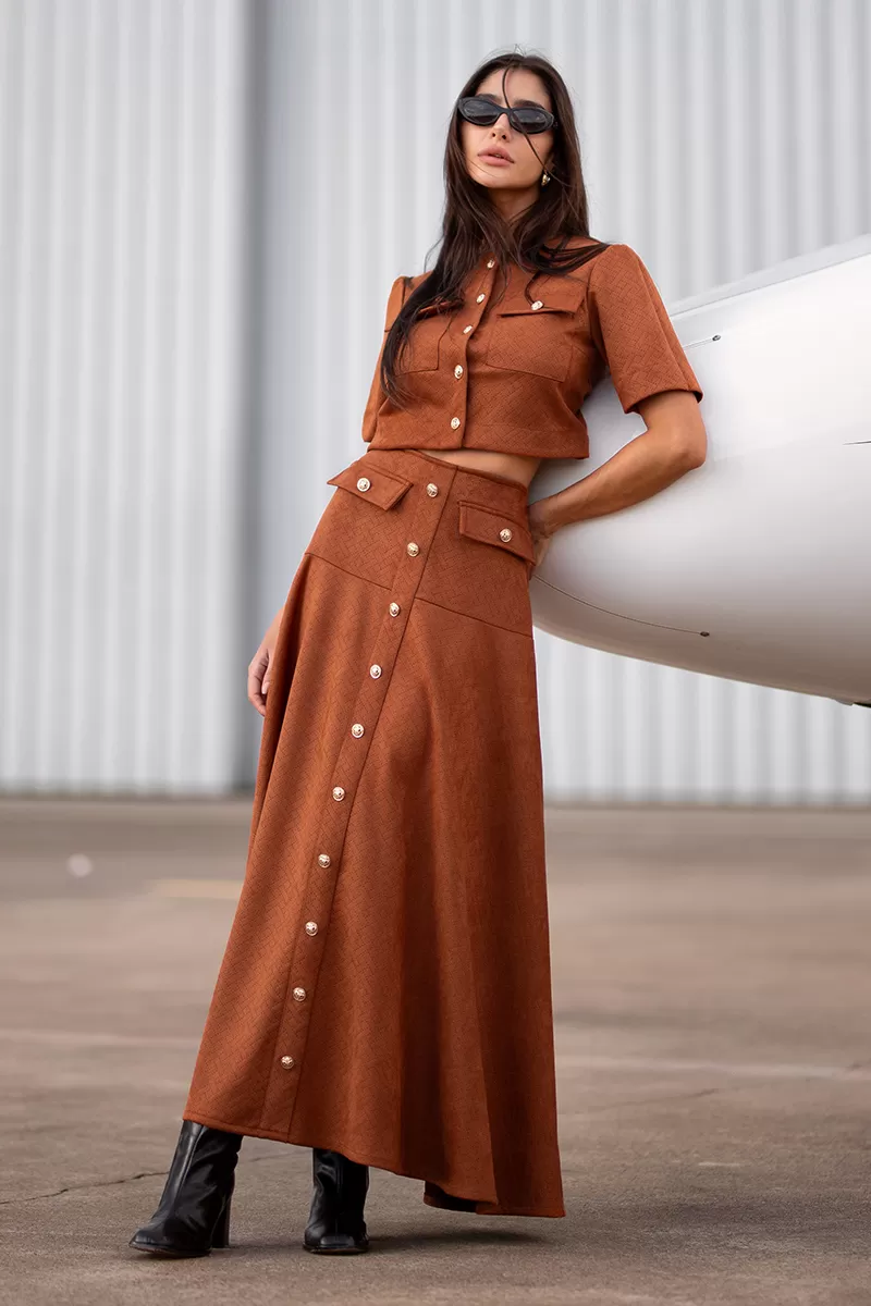 Dot Clothing - Set Dot Clothing Skirt Midi Suede Camel - 2751MARROM