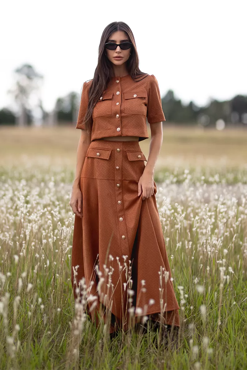 Dot Clothing - Set Dot Clothing Skirt Midi Suede Camel - 2751MARROM