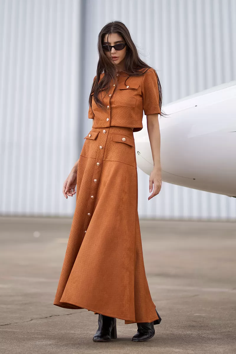 Dot Clothing - Set Dot Clothing Skirt Midi Suede Camel - 2751MARROM