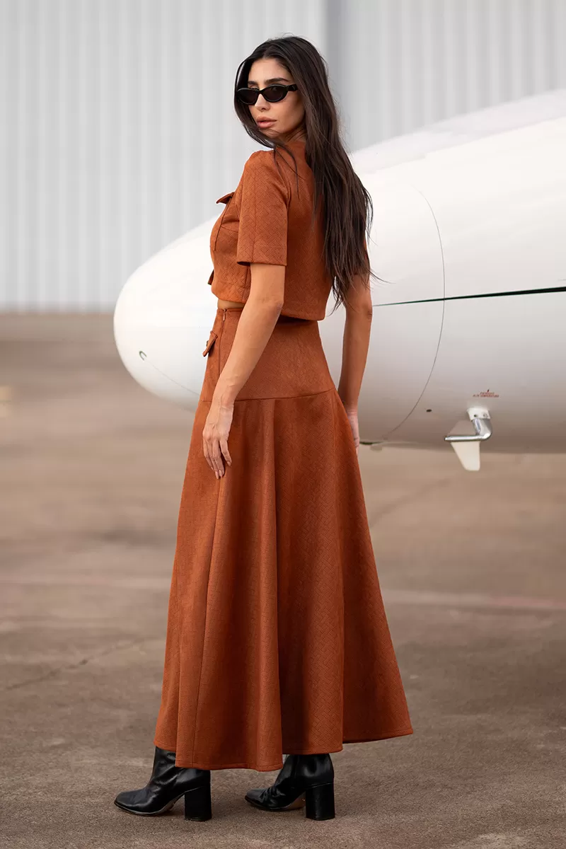 Dot Clothing - Set Dot Clothing Skirt Midi Suede Camel - 2751MARROM