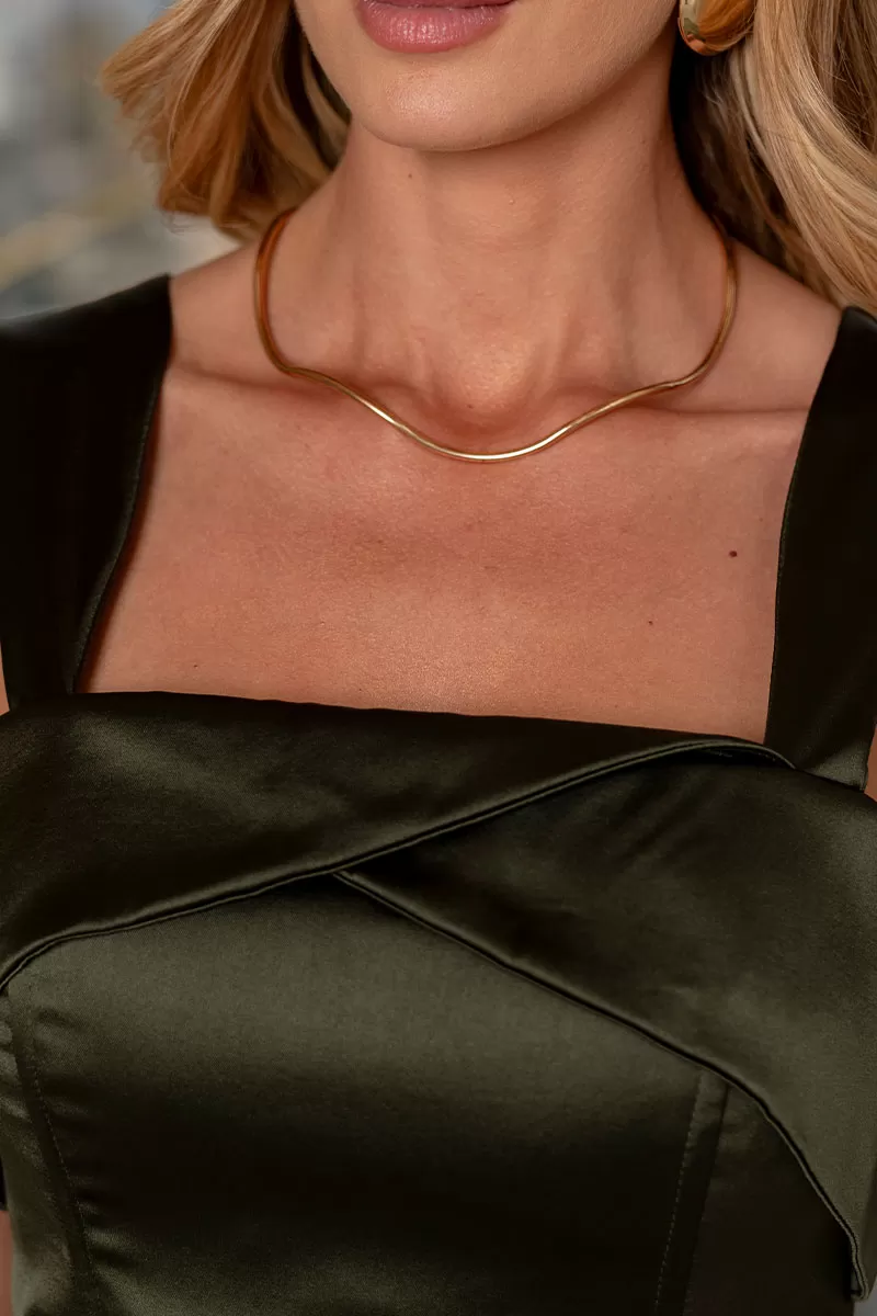 Miss Misses - Pieta Midi Satin Dress with Green Belt - 54579023