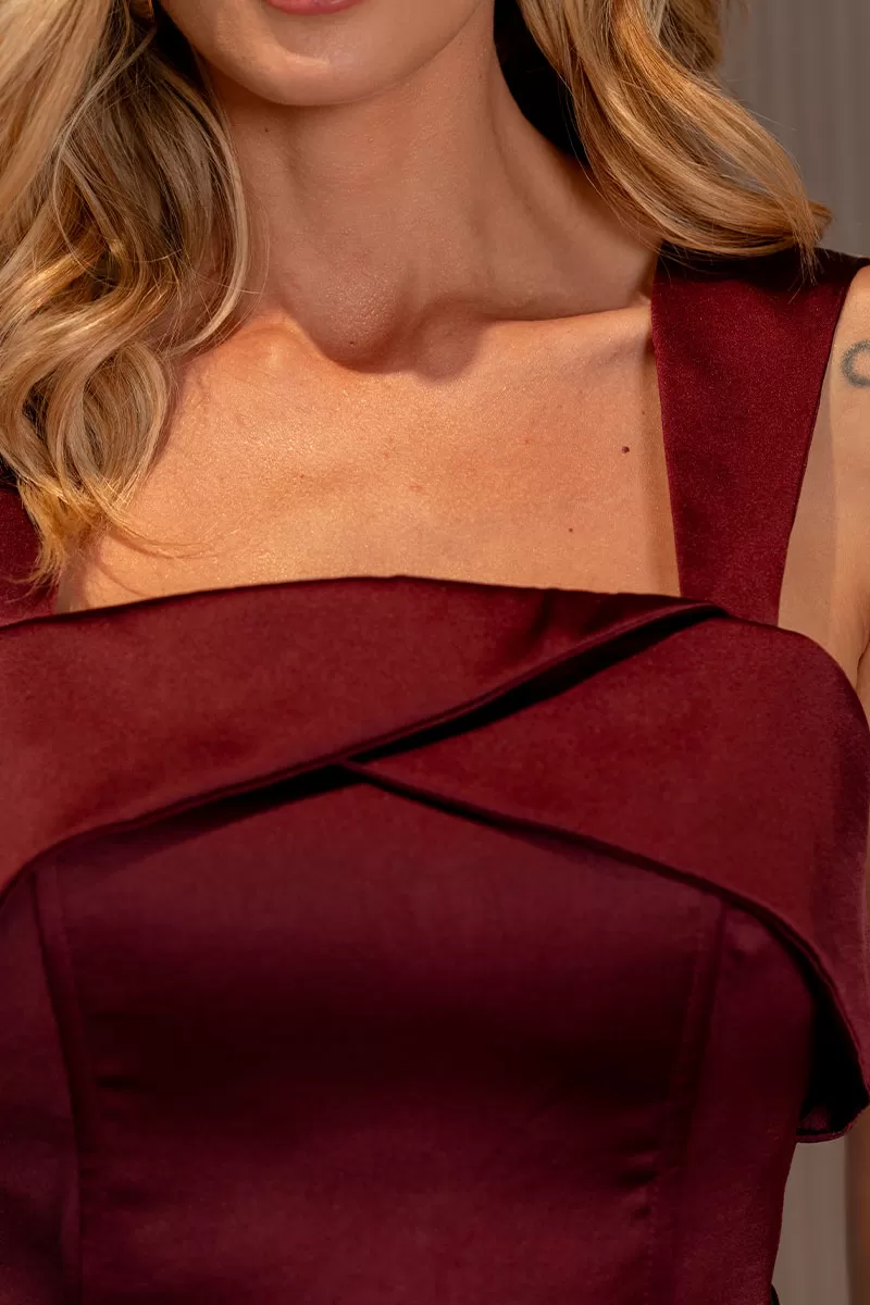 Miss Misses - Vestido Pietra Midi Cetim C/Cinto Vinho - 54579006