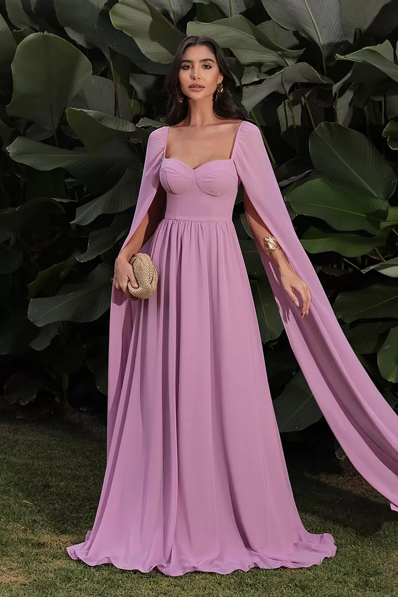 Dot Clothing - Long Dress Dot Clothing Pink Cape Sleeve - 2046ROSA