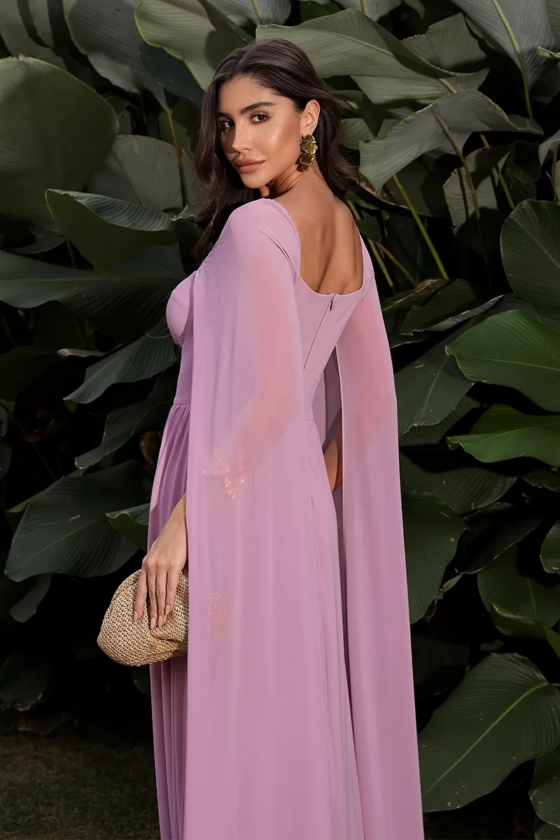 Dot Clothing - Long Dress Dot Clothing Pink Cape Sleeve - 2046ROSA