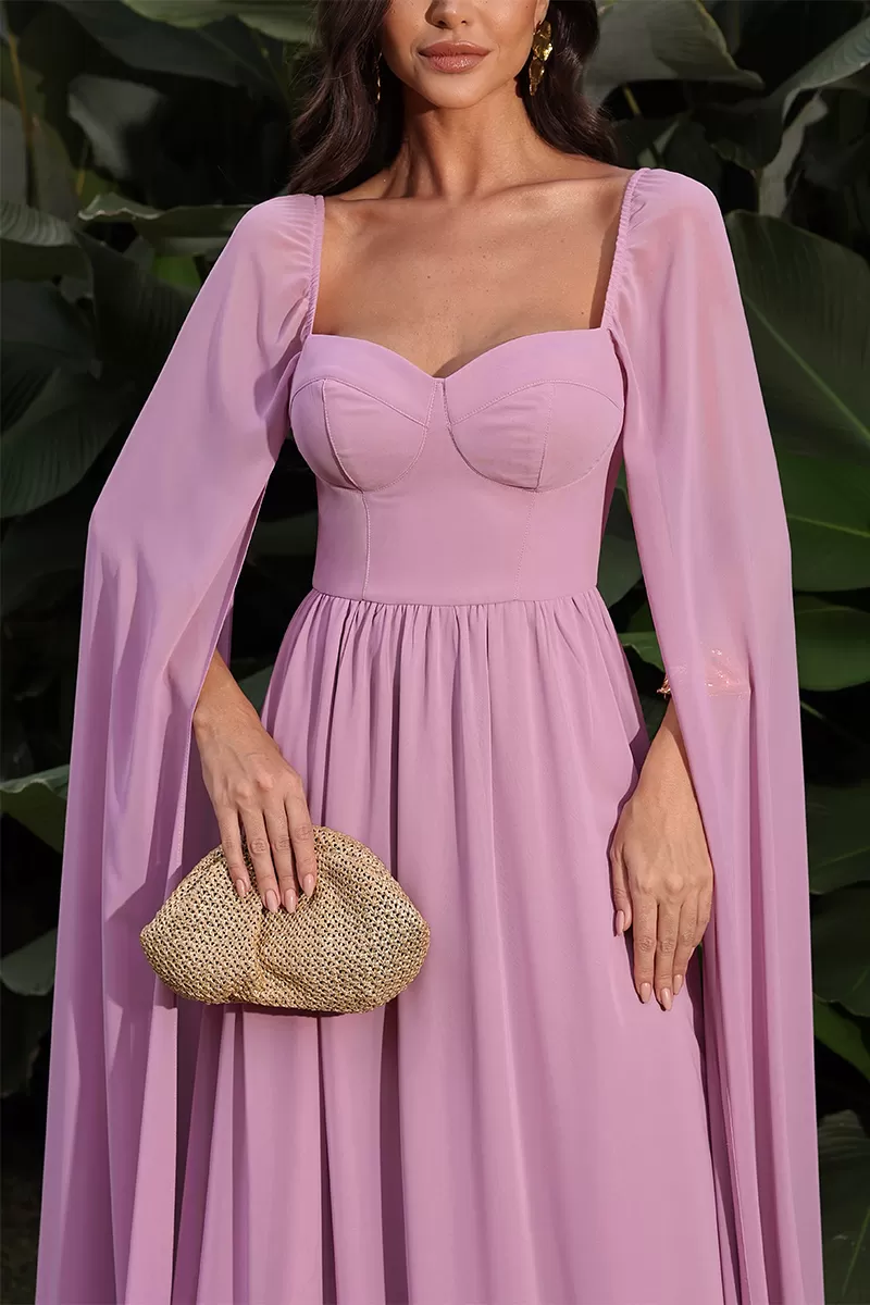 Dot Clothing - Long Dress Dot Clothing Pink Cape Sleeve - 2046ROSA