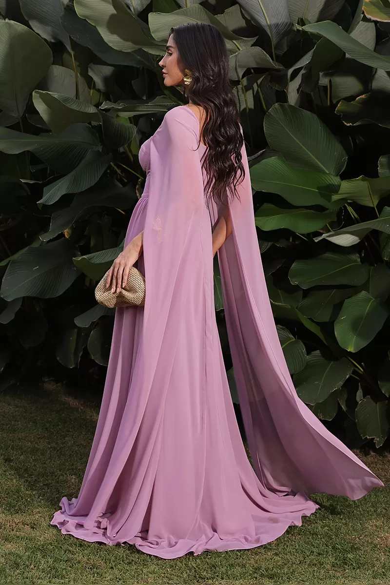 Dot Clothing - Long Dress Dot Clothing Pink Cape Sleeve - 2046ROSA