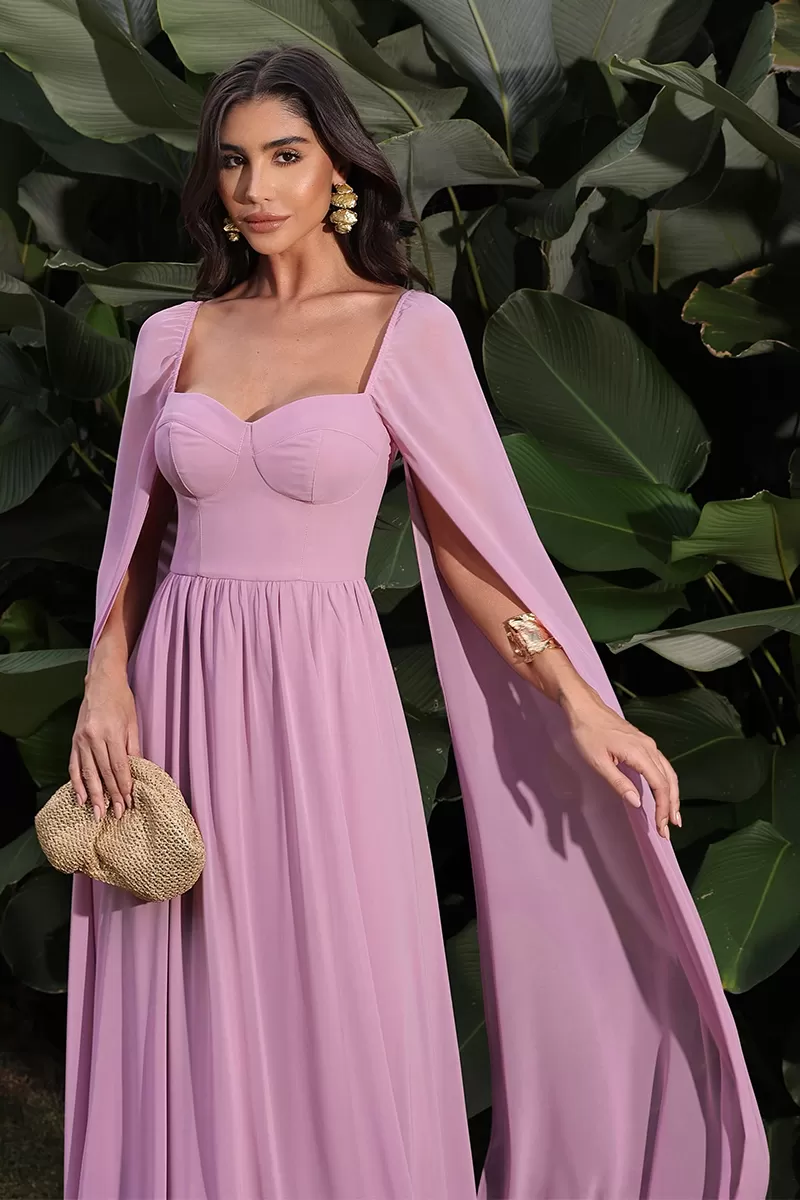 Dot Clothing - Long Dress Dot Clothing Pink Cape Sleeve - 2046ROSA