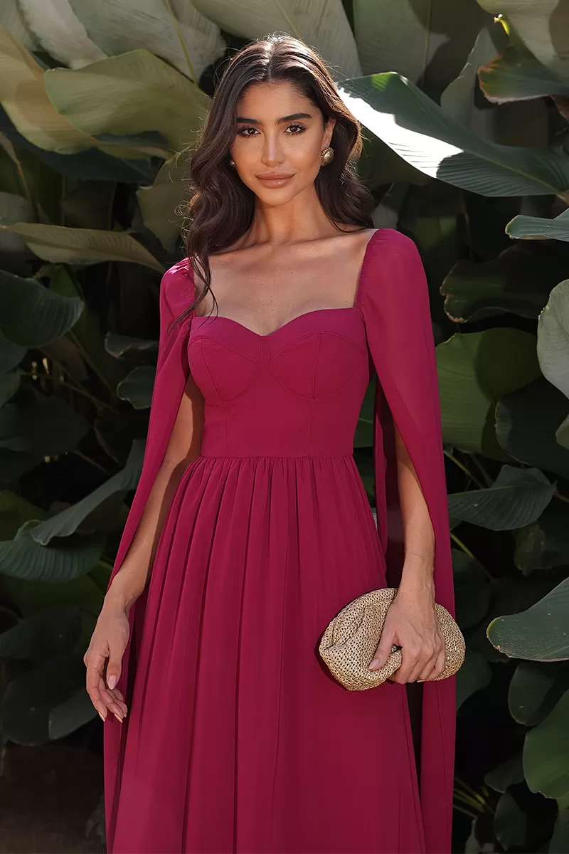 Dot Clothing - Vestido Longo Dot Clothing Manga Capa Cereja - 2046CEREJA