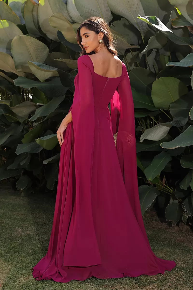 Dot Clothing - Vestido Longo Dot Clothing Manga Capa Cereja - 2046CEREJA